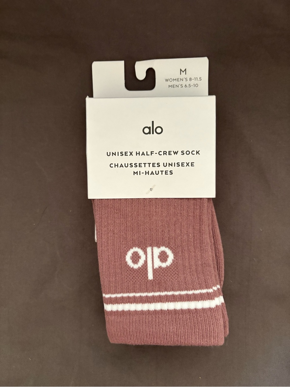 ALO Yoga Unisex Half-Crew Socks - Dusty Rose with White Accents